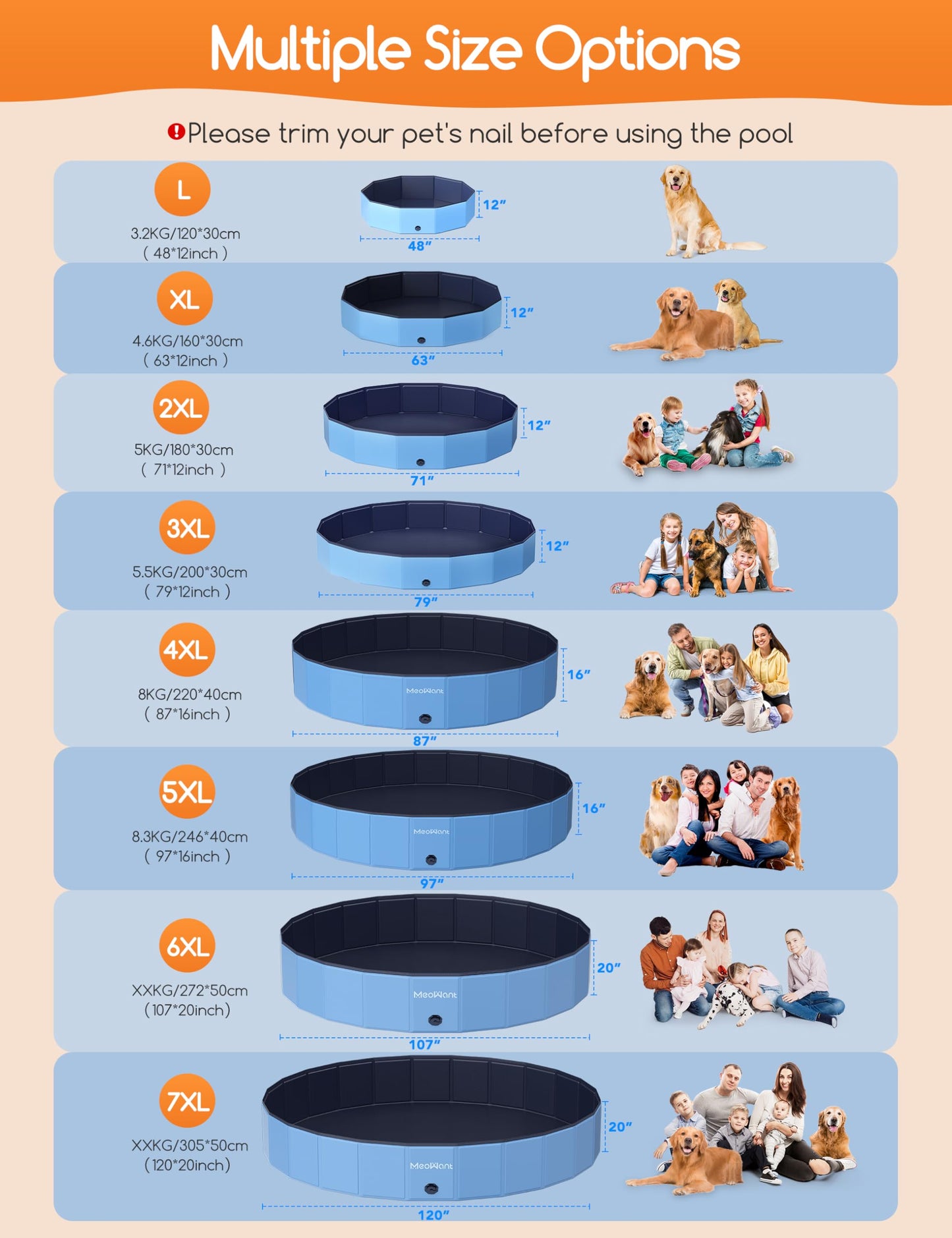 Piscina para Perros, Bañera Portátil Plegable para Mascotas, Piscina Perros Grandes, Materiales Mejorados para una Mayor Durabilidad 3XL (200×30cm - Creapet Studio