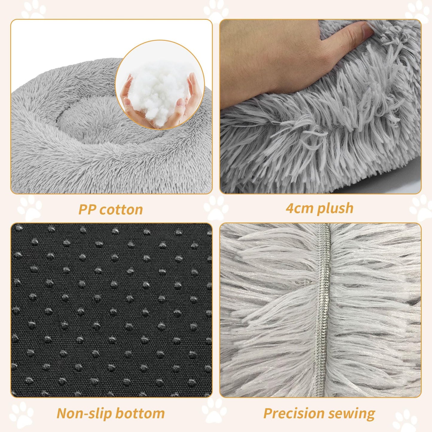 Baguuaray Cama para Perros 40CM Cama para Mascotas, Redonda Cama Gatos con Parte Inferior Antideslizante Adecuado Cálido Felpa Cama Cojin Invierno para Gatos y Perros Pequeños (S-Gris Claro) - Creapet Studio