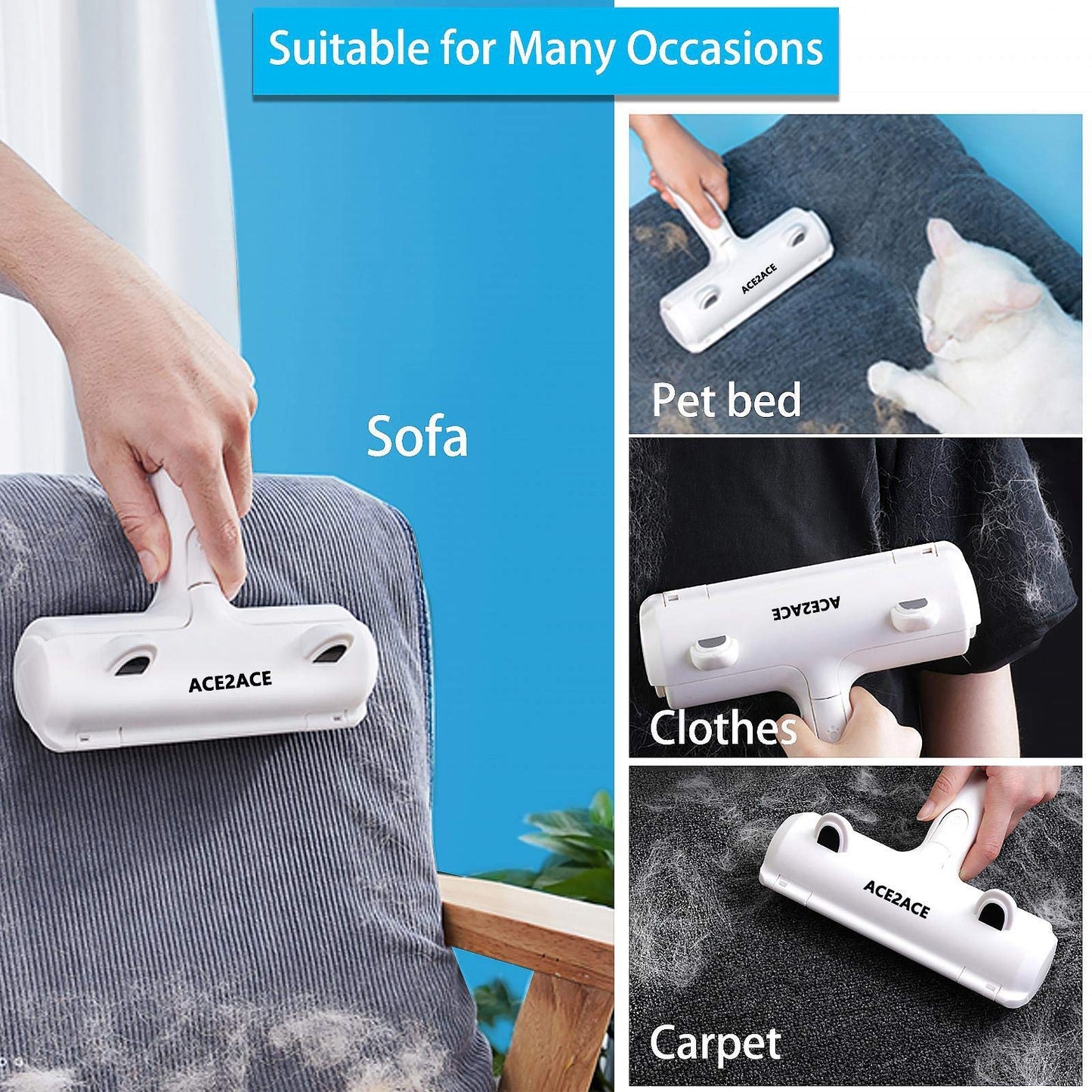Quitapelos y Rodillos para Mascotas, Cepillo de Limpieza Removedor de Pelaje para Gatos y Perros, Lavable y Reutilizable Animales Cepillos Depilación, para alfombras, Ropa y sofá - Creapet Studio