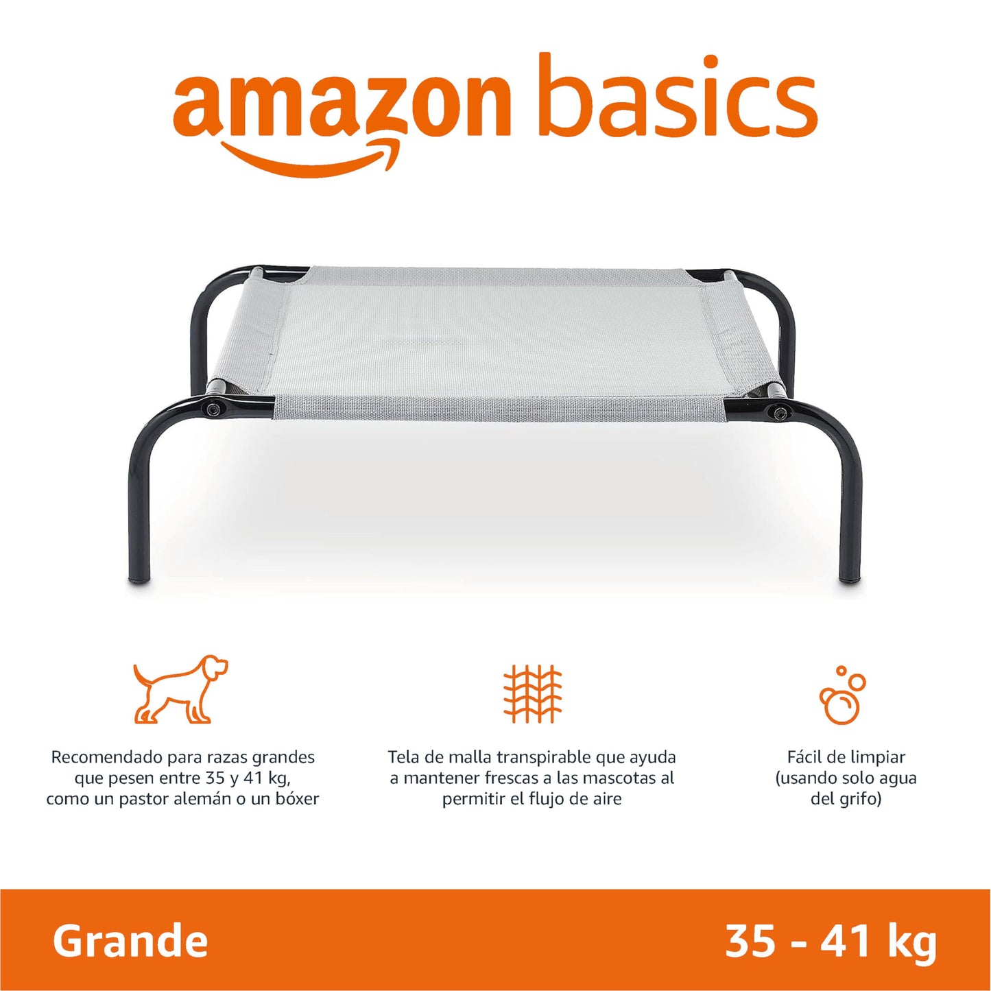 Amazon Basics Perro Cama elevada refrescante para mascotas, Large, 130 x 80 x 19 cm (L x An x Al), Gris - Creapet Studio