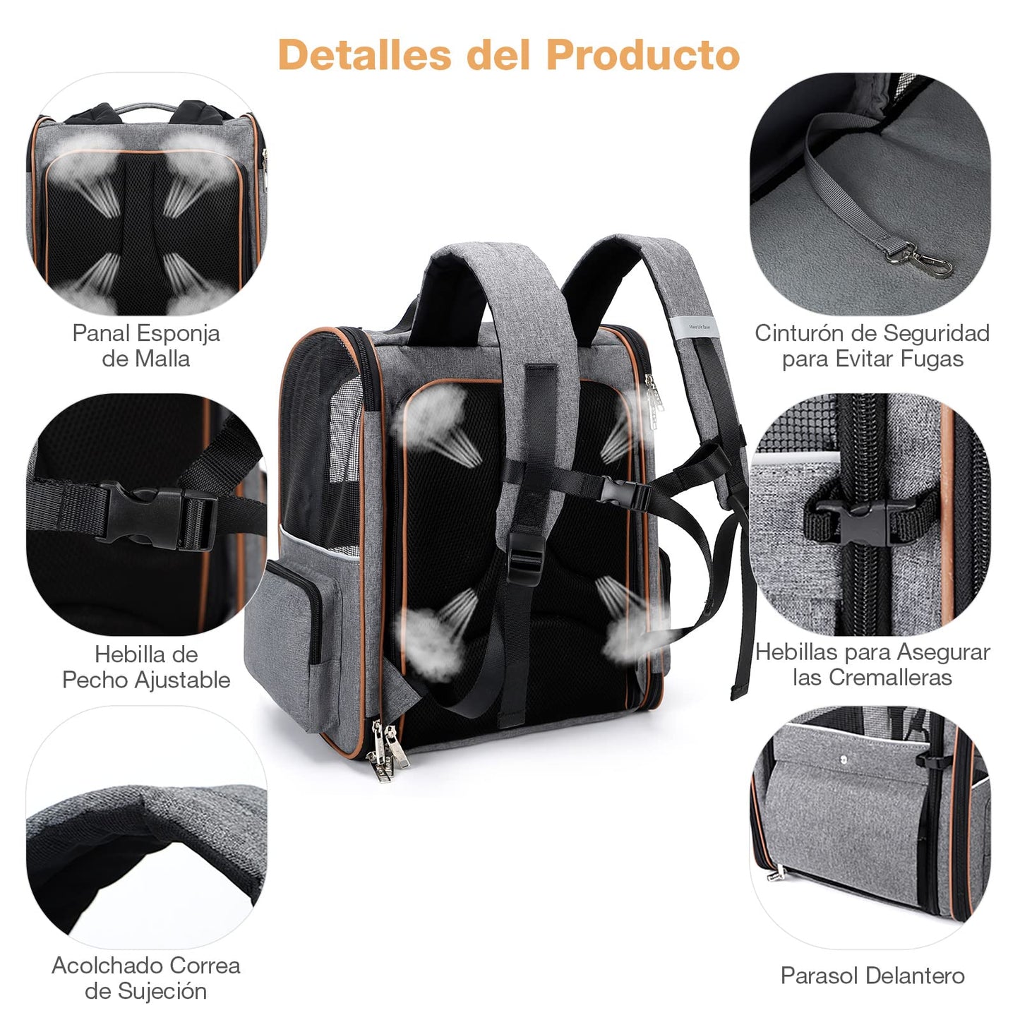 Transportin Gato Extensible con 4 Entradas, Mochila Transpirable - Transportin Perro Pequeño con Arnés Interno - Creapet Studio