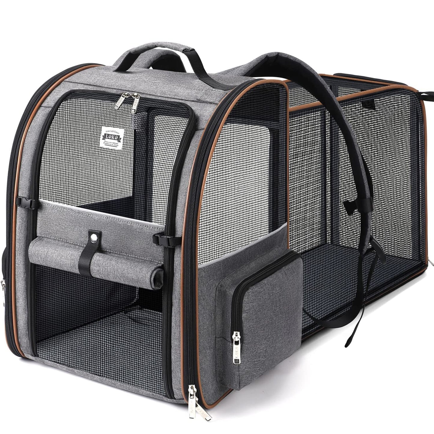 Transportin Gato Extensible con 4 Entradas, Mochila Transpirable - Transportin Perro Pequeño con Arnés Interno - Creapet Studio