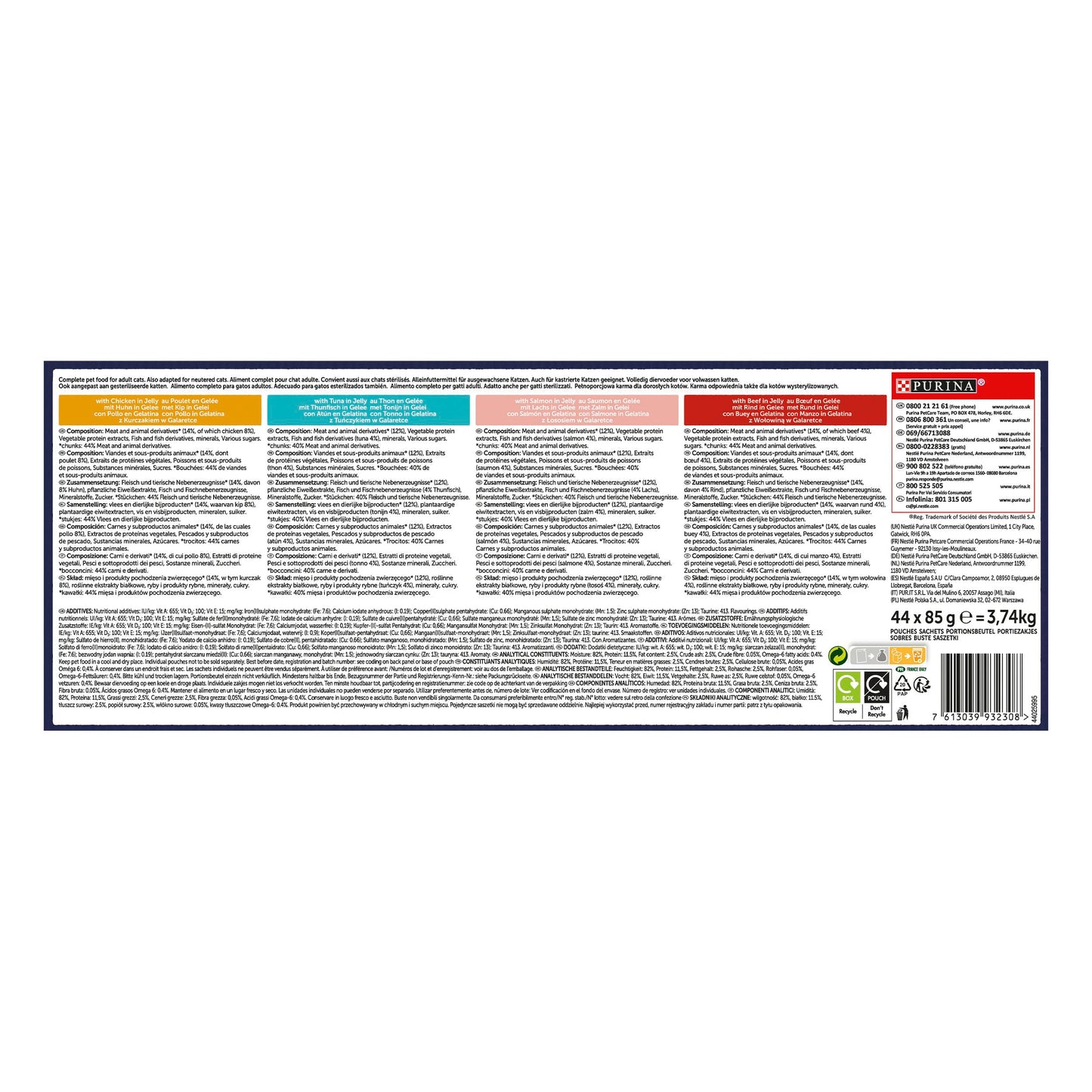 Purina Felix Fantastic Comida Húmeda para Gato Adulto Pack Surtido, 44 Sobres de 85g - Creapet Studio