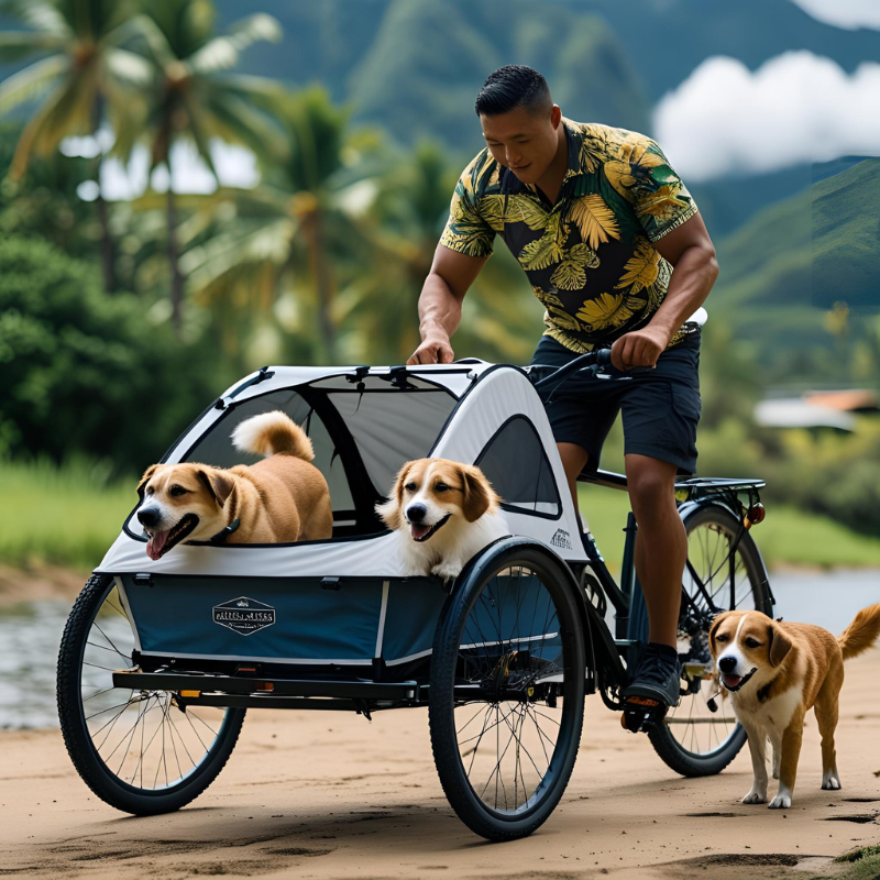 Remolque de Bicicleta para Perros 2 en 1 Carrito de Transporte para Mascotas con Puertas Enrollables Cinturón de Seguridad Bandera y 6 Reflectores Carga 30 kg 140x72,5x108 cm Gris - Creapet Studio