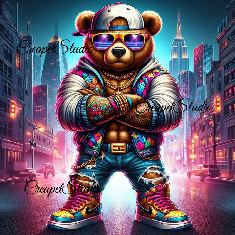 Osito Hip Hop Bear PNG, Urban Streetwear Digital Download, Arte Urbano Sublimación y Stickers - Creapet Studio