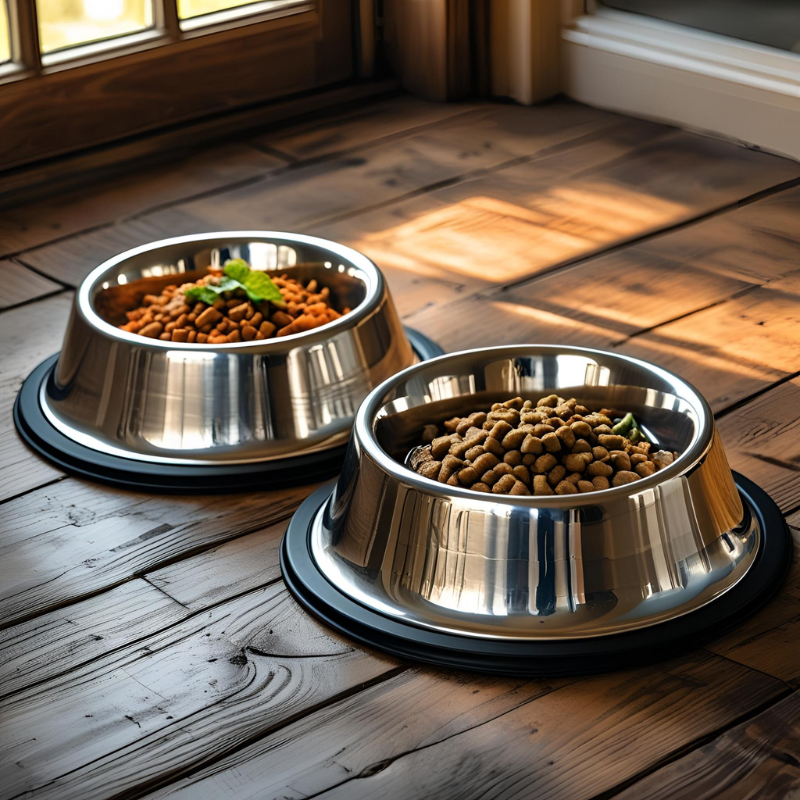 Cuencos para Perros de Acero Inoxidable, Antideslizantes, Parte Inferior de Goma, Grado Alimenticio 2 Paquetes - Creapet Studio