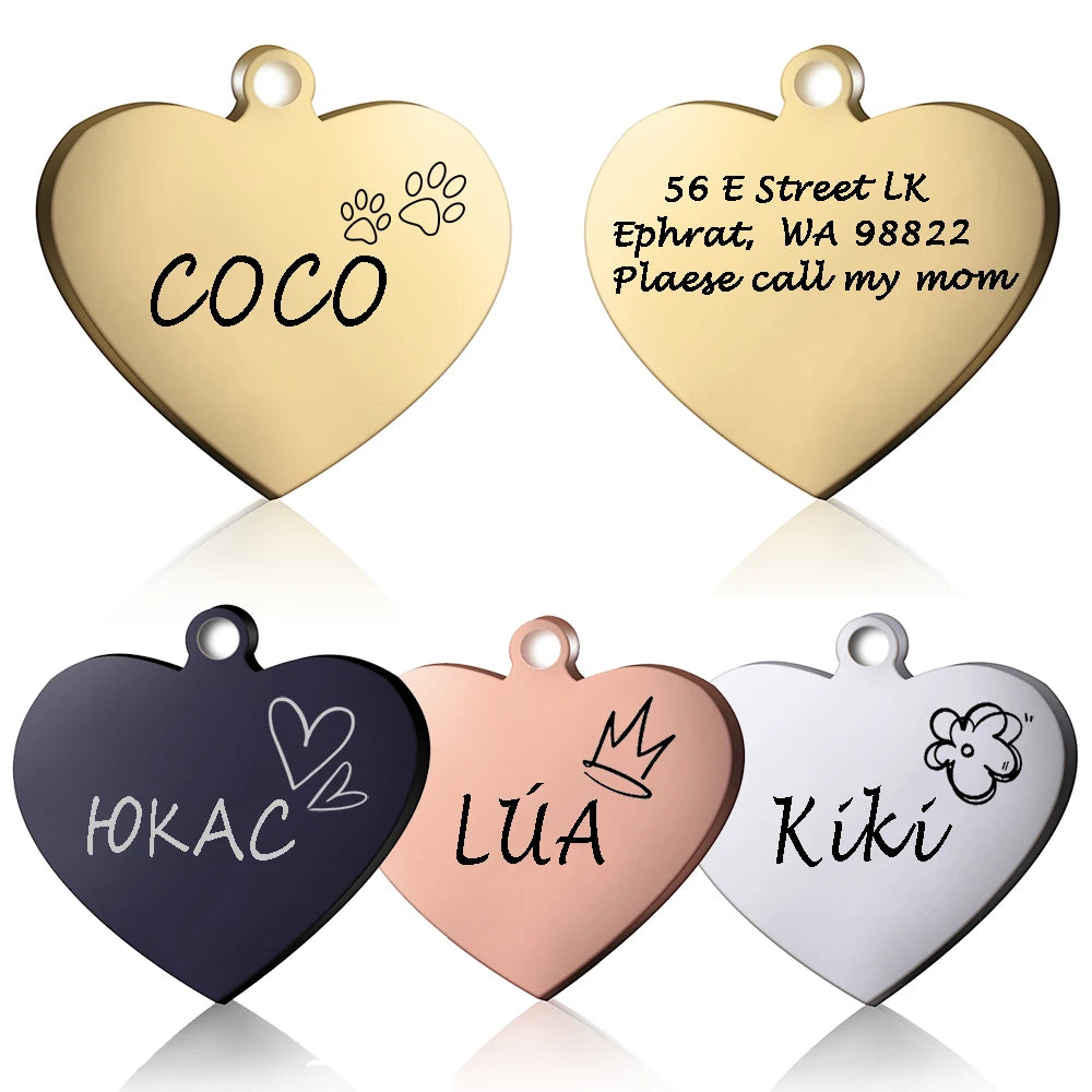 Placa de identificación para gatos y perros personalizada con forma de corazón - Creapet Studio