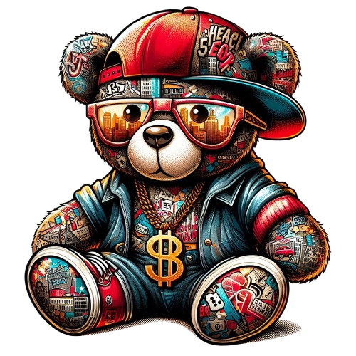 Osito de peluche hip hop PNG, ideal para sublimación de camisetas, ropa urbana, descarga digital - Creapet Studio