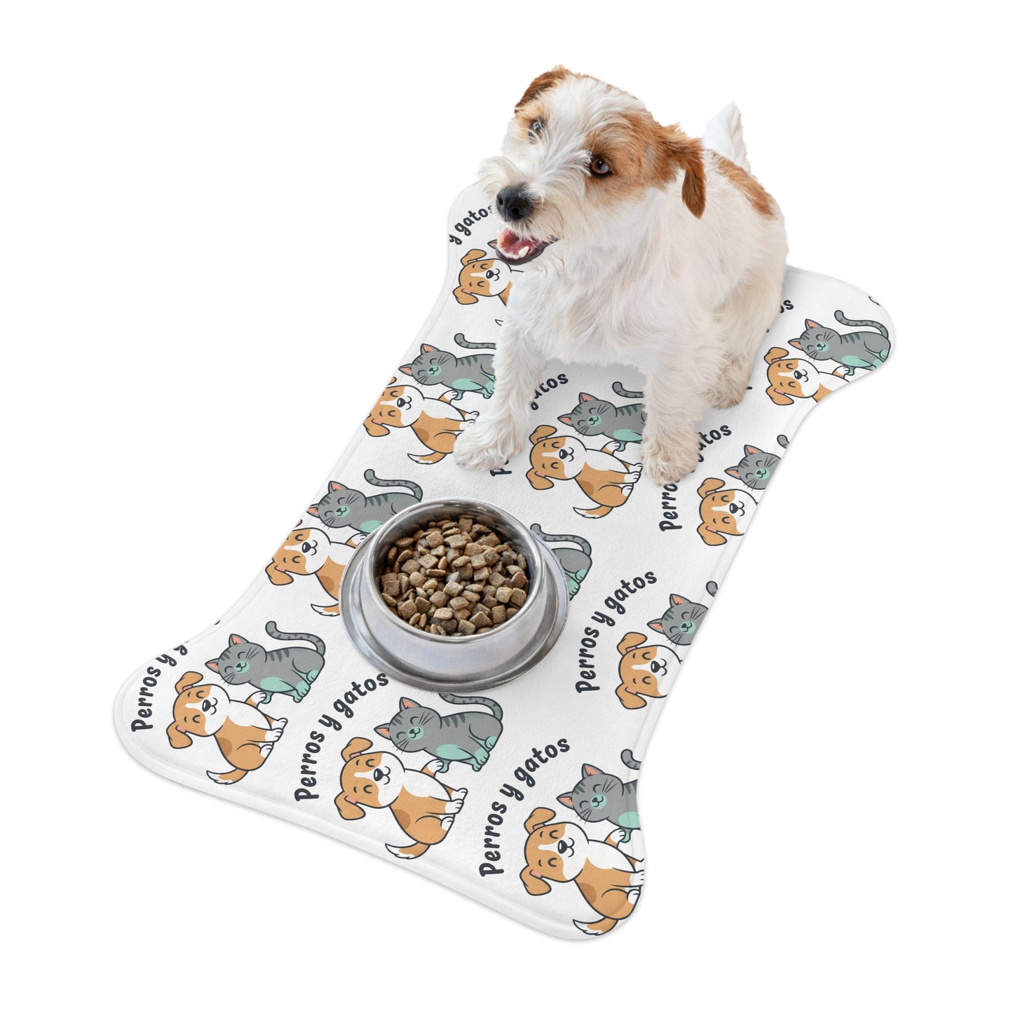 Pet Feeding Mat — 'Perros y gatos' Cute Dog & Cat Pattern