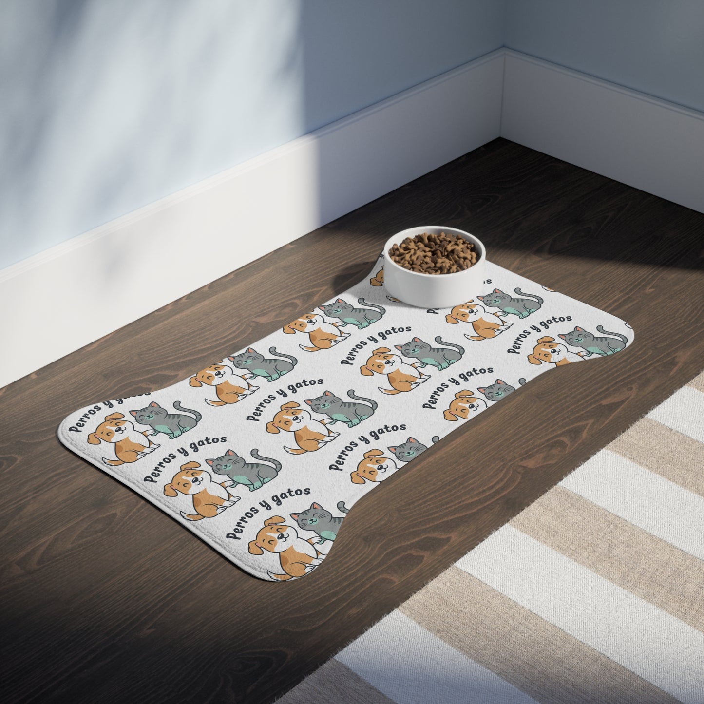 Pet Feeding Mat — 'Perros y gatos' Cute Dog & Cat Pattern
