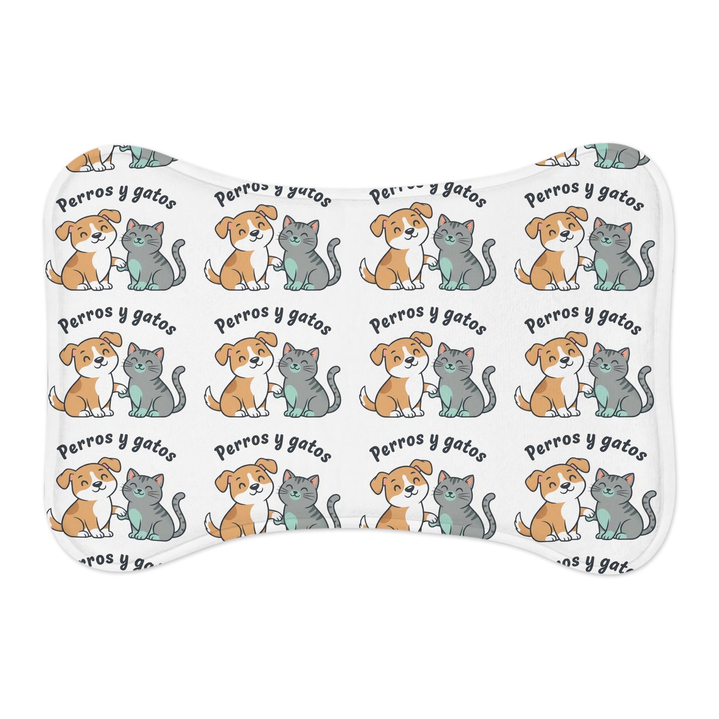 Pet Feeding Mat — 'Perros y gatos' Cute Dog & Cat Pattern