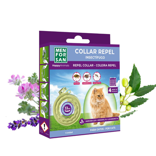 MENFORSAN Collar Antiparasitos Para Gatos Con Ingredientes Naturales Margosa, Geraniol Y Lavandino, Cítrica, Amarillo, 30 cm - Creapet Studio