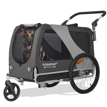 Remolque de bicicleta para perros premium XL 2 en 1 - , 23 - 45 kg, color gris - Creapet Studio