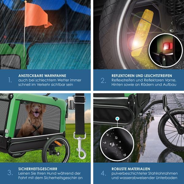 KESSER® Remolque para Perros 3-en-1 Buggy & Jogger Remolque para Bicicletas Grande Aprox. 240 litros de Volumen, montado sobre muelles, Material: Lona Oxford 600D, Carga máxima: 40 kg - Creapet Studio