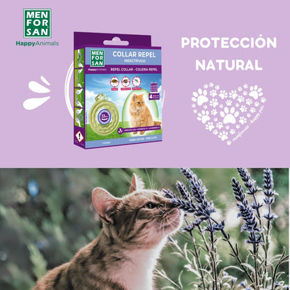 MENFORSAN Collar Antiparasitos Para Gatos Con Ingredientes Naturales Margosa, Geraniol Y Lavandino, Cítrica, Amarillo, 30 cm - Creapet Studio