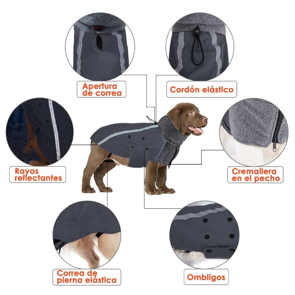 Abrigo para Perro Invierno, Cálido Forro Polar para Exteriores con Bufanda De Cuello Alto, Rayas Reflectantes, Chaleco Resistente Al Viento, Juegos Suaves para Mascotas - Creapet Studio