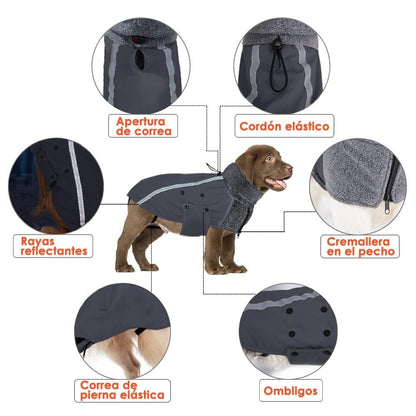 Abrigo para Perro Invierno, Cálido Forro Polar para Exteriores con Bufanda De Cuello Alto, Rayas Reflectantes, Chaleco Resistente Al Viento, Juegos Suaves para Mascotas - Creapet Studio
