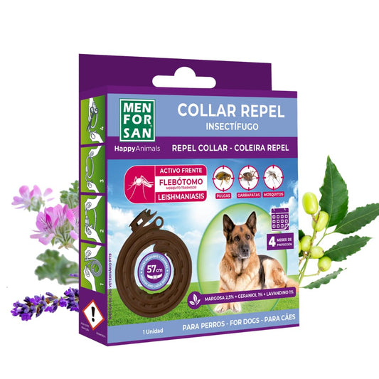 MENFORSAN Collar perros antiparasitario para perros con margosa, geraniol y lavandino, Cítrico, Marrón, 57 cm - Creapet Studio