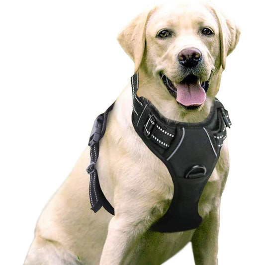 Arnés Antitirones para Perro Grande – Ajustable, Reflectante y Transpirable, Ideal para Coche y Paseo – rabbitgoo Negro - Creapet Studio