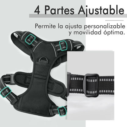 Arnés Antitirones para Perro Grande – Ajustable, Reflectante y Transpirable, Ideal para Coche y Paseo – rabbitgoo Negro - Creapet Studio