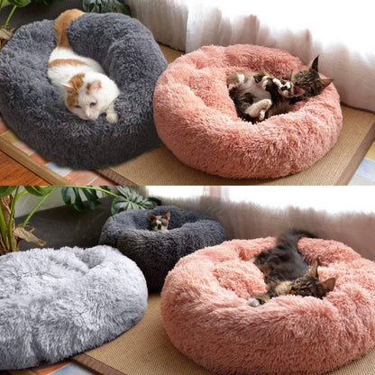 Queta - Cama para mascotas, para gatos o perros pequeños, de felpa suave, redonda (50 cm, color gris) - Creapet Studio