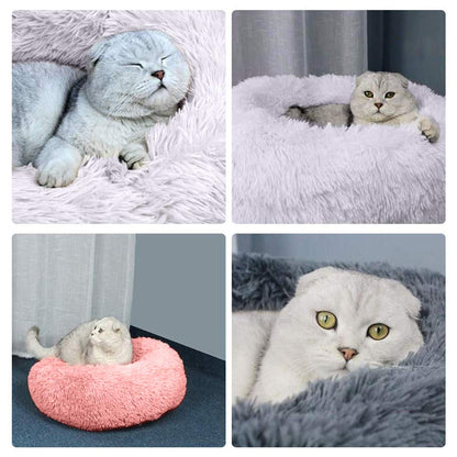 Queta - Cama para mascotas, para gatos o perros pequeños, de felpa suave, redonda (50 cm, color gris) - Creapet Studio