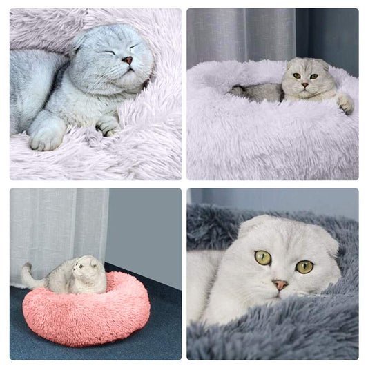 Queta - Cama para mascotas, para gatos o perros pequeños, de felpa suave, redonda (50 cm, color gris) - Creapet Studio