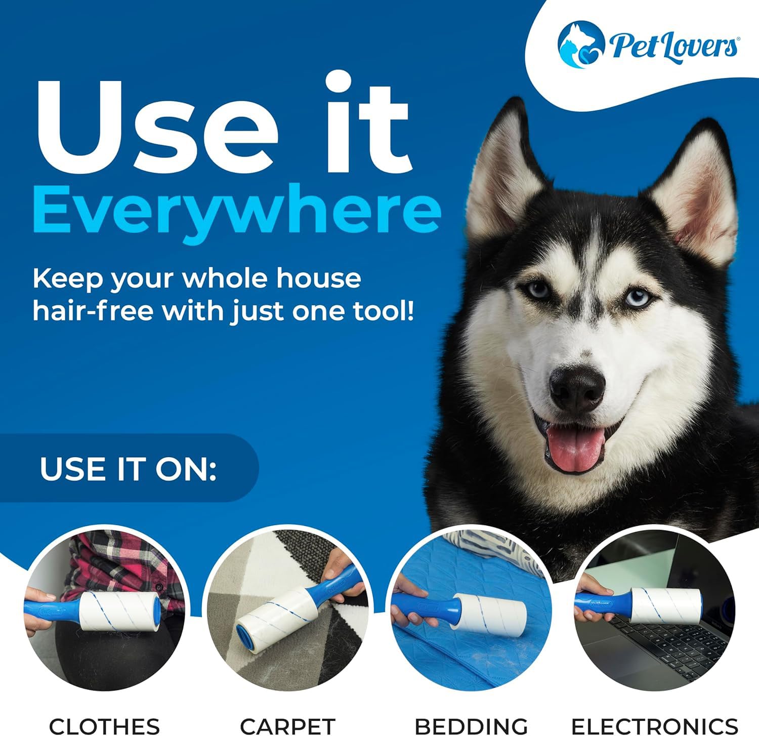 PetLovers Rollo Extra de Pelusa Adhesiva Conjunto de megavalor 450 Hojas para depilación de Mascotas removedor de Pelusa para Perros y Gatos Paquete de 5 - Creapet Studio