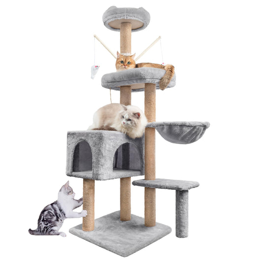 Rascador para Gatos Árbol para Gatos,145cm Rascador, Torre de Escalada, Estable de Varios Niveles, árboles de Actividades con 7 Postes de sisal, 5 Plataformas, 2 nidos - Creapet Studio
