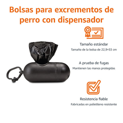 Amazon Basics Bolsas de basura para perros con dispensador y clip para correa, Sin fragancia, 900 bolsas (60 paquetes de 15) - Creapet Studio