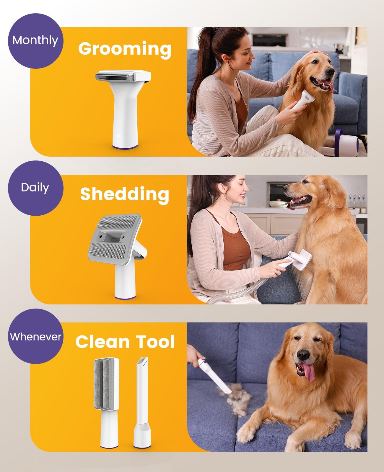 Aspiradora pelos de perros y gatos doméstico con cepillo, Aspiradora para pelos de Perro con un botón, Aspiradora pelos Mascotas con 4 Cepillos - Creapet Studio