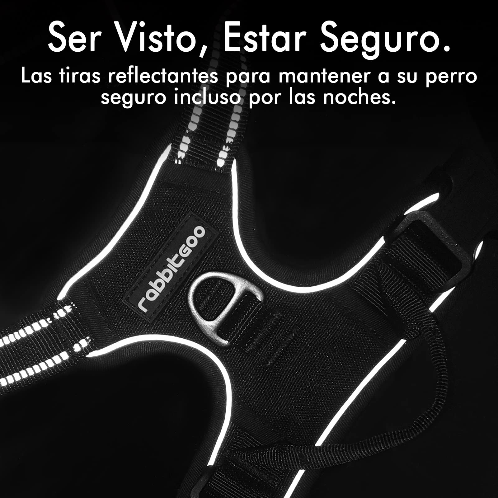 Arnés Antitirones para Perro Grande – Ajustable, Reflectante y Transpirable, Ideal para Coche y Paseo – rabbitgoo Negro - Creapet Studio