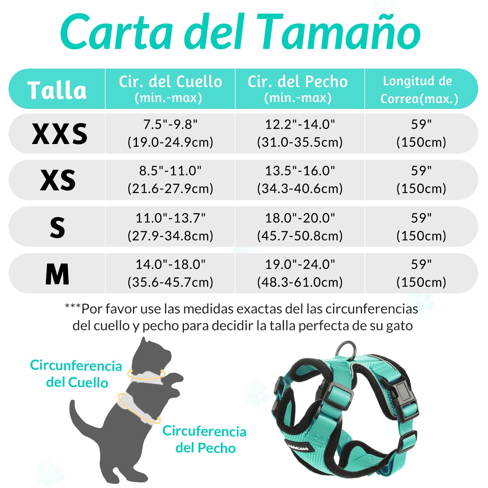 rabbitgoo Arnes para Gatos Antiescape con Correa 150cm, Arnes Gato Ajustable Reflectante, Chaleco de Tela de Malla Suave y Transpirable, Arnés Gato Pequeño para Caminar Entrenar, XS, Verde - Creapet Studio