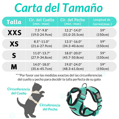 rabbitgoo Arnes para Gatos Antiescape con Correa 150cm, Arnes Gato Ajustable Reflectante, Chaleco de Tela de Malla Suave y Transpirable, Arnés Gato Pequeño para Caminar Entrenar, XS, Verde - Creapet Studio