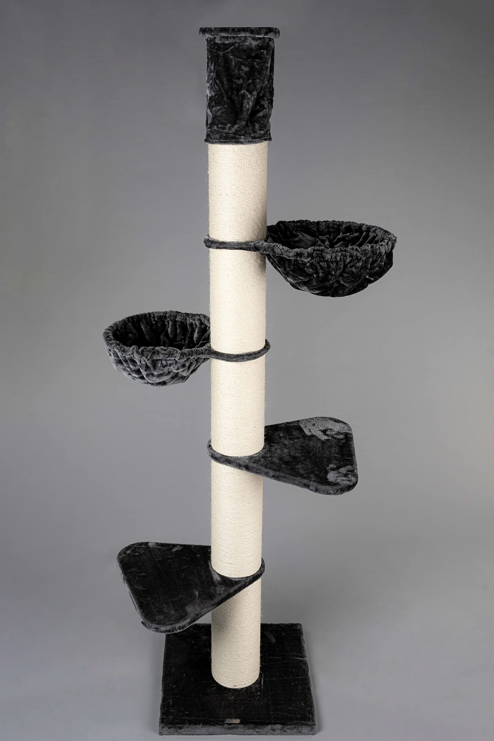 Árbol rascador para Gatos Grandes - Maine Coon Tower Plus - 235 a 255 cm de Altura - con Postes de sisal Extra Gruesos de 20 cm - Gris Oscuro - Creapet Studio