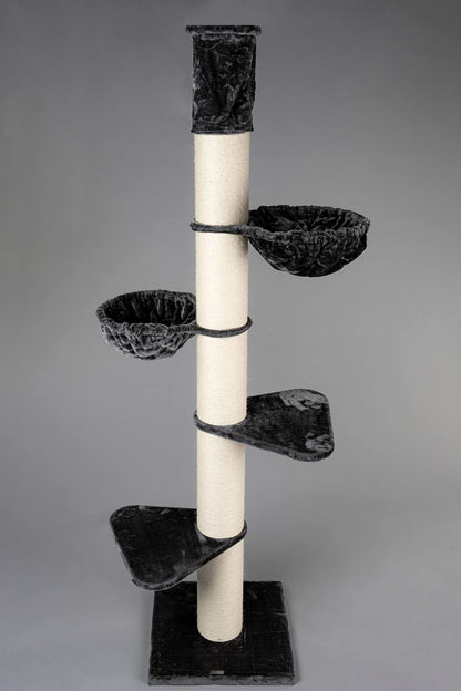 Árbol rascador para Gatos Grandes - Maine Coon Tower Plus - 235 a 255 cm de Altura - con Postes de sisal Extra Gruesos de 20 cm - Gris Oscuro - Creapet Studio
