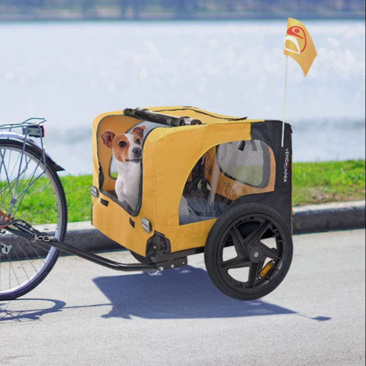 Remolque de Bicicleta para Perro con Bandera y Correa, Plegable y fácil de Guardar en el Maletero, Colores - Rojo, Arena, Verde Menta, Azul púrpura, Azul Militar, Verde Militar - Creapet Studio