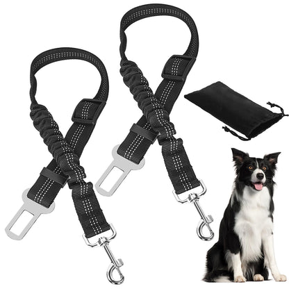 Cinturon Seguridad Perro Coche con Elástico - 2 Piezas Correa Perro Coche Ajustable con Bolsa de Almacenamiento, para Todas Las Razas Perros y Gatos (50-88cm) - Creapet Studio
