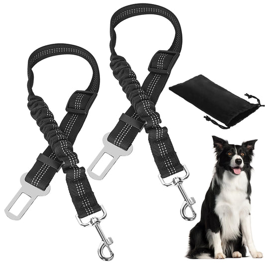 Cinturon Seguridad Perro Coche con Elástico - 2 Piezas Correa Perro Coche Ajustable con Bolsa de Almacenamiento, para Todas Las Razas Perros y Gatos (50-88cm) - Creapet Studio
