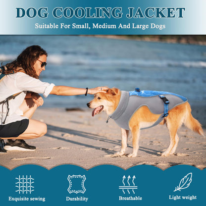 Chaleco Refrescante para Perros con Tiras Reflectantes - Chaqueta de Protección Solar para Perros Pequeños Medianos y Grandes, Arnés de Malla Transpirable para Correr, Deportes y Viajar, Azul S - Creapet Studio