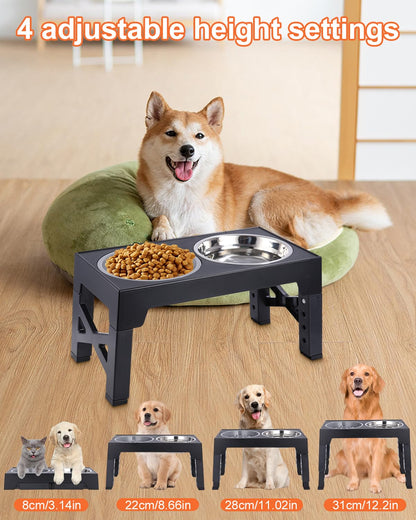 Comedero Elevado para Perro con 3 Cuencos y Bebedero, 4 Alturas Ajustables, Recipiente Extraíble para Perros Medianos y Grandes, Negro - Creapet Studio