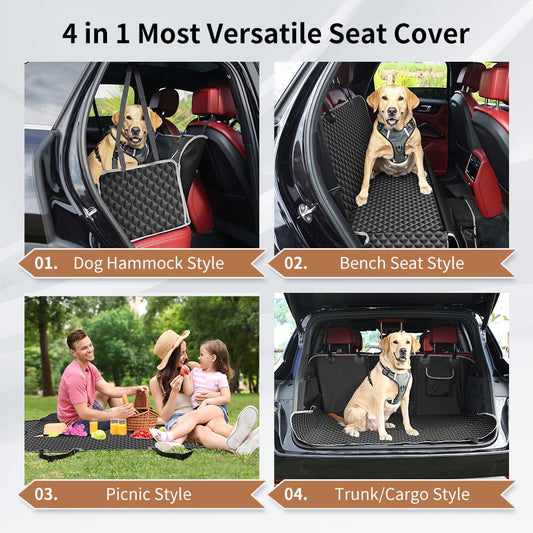 Funda Coche Perro Protector Asiento Impermeable Antidesliante Con Ventana de Malla Visible Para Asiento Trasero - Adecuado Para Mayoría de Coches 135x140x32cm - Creapet Studio