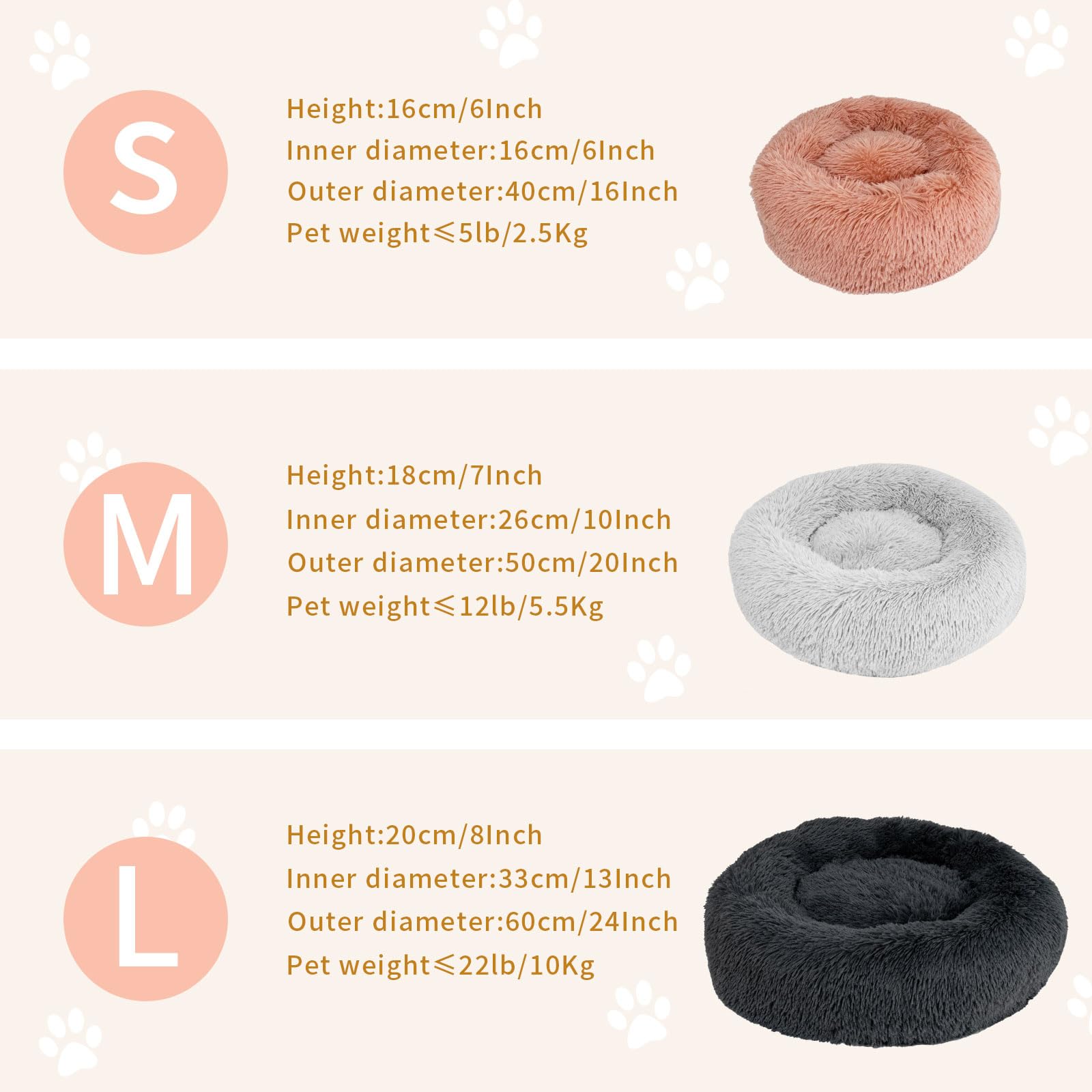 Baguuaray Cama para Perros 40CM Cama para Mascotas, Redonda Cama Gatos con Parte Inferior Antideslizante Adecuado Cálido Felpa Cama Cojin Invierno para Gatos y Perros Pequeños (S-Gris Claro) - Creapet Studio