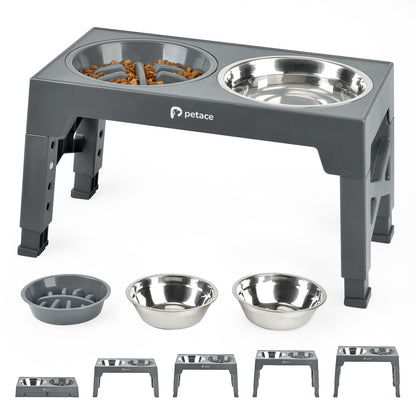 Comedero Perro Elevado de 5 Alturas Ajustables, 2 X 1200ml Comedero Bebedero de Acero y 1 x 800ml Comedero Perro Antivoracidad, Comederos Elevados para Perros Pequeños, Medianos y Grandes, Nero - Creapet Studio