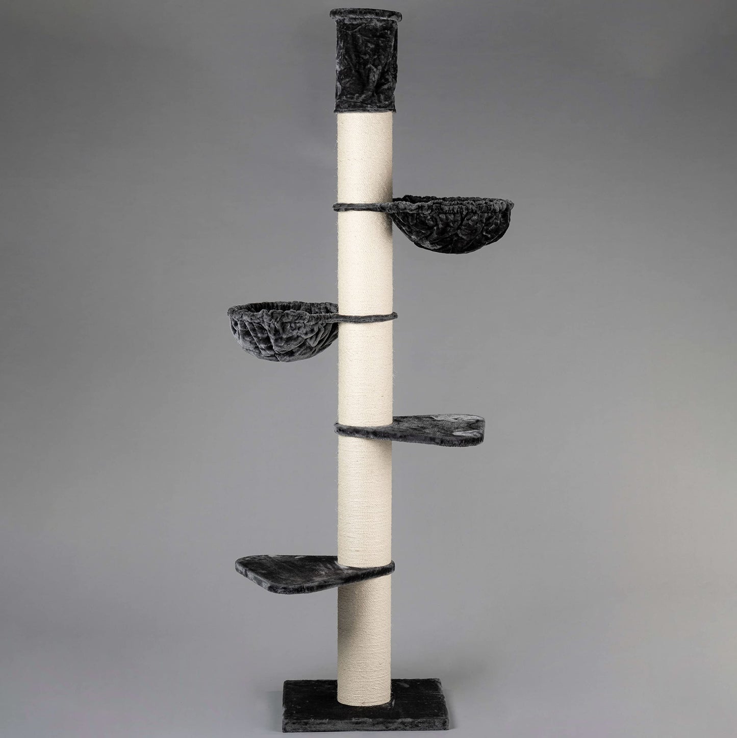 Árbol rascador para Gatos Grandes - Maine Coon Tower Plus - 235 a 255 cm de Altura - con Postes de sisal Extra Gruesos de 20 cm - Gris Oscuro - Creapet Studio