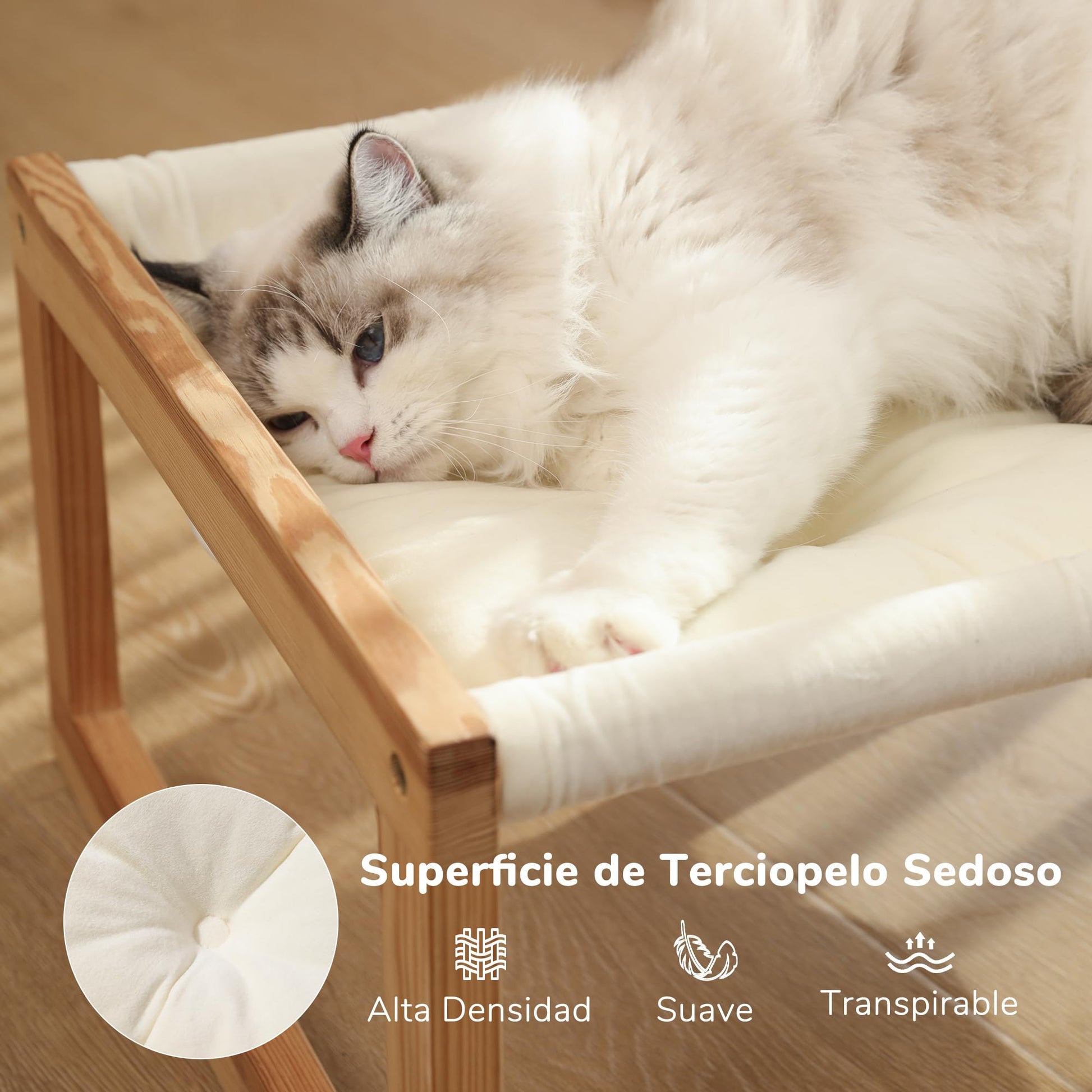 FUKUMARU Cama para Gatos, Camas de Terciopelo de Felpa para Gatos de Interior, Hamaca de Madera para Gatos, sofá de Gato de 50 x 40 CM, Adecuada para Gatos, Cachorros, Conejos - Creapet Studio