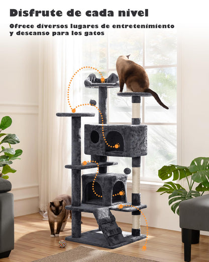 Yaheetech Árbol Rascador para Gatos con Plataforma Torre Escalador para 1-3 Gatos Medianos con Bolas 49x49x138.5cm Gris Oscuro - Creapet Studio