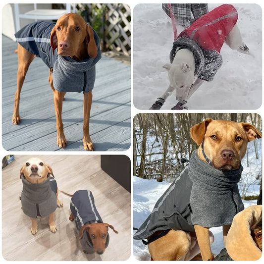 Abrigo para Perro Invierno, Cálido Forro Polar para Exteriores con Bufanda De Cuello Alto, Rayas Reflectantes, Chaleco Resistente Al Viento, Juegos Suaves para Mascotas - Creapet Studio