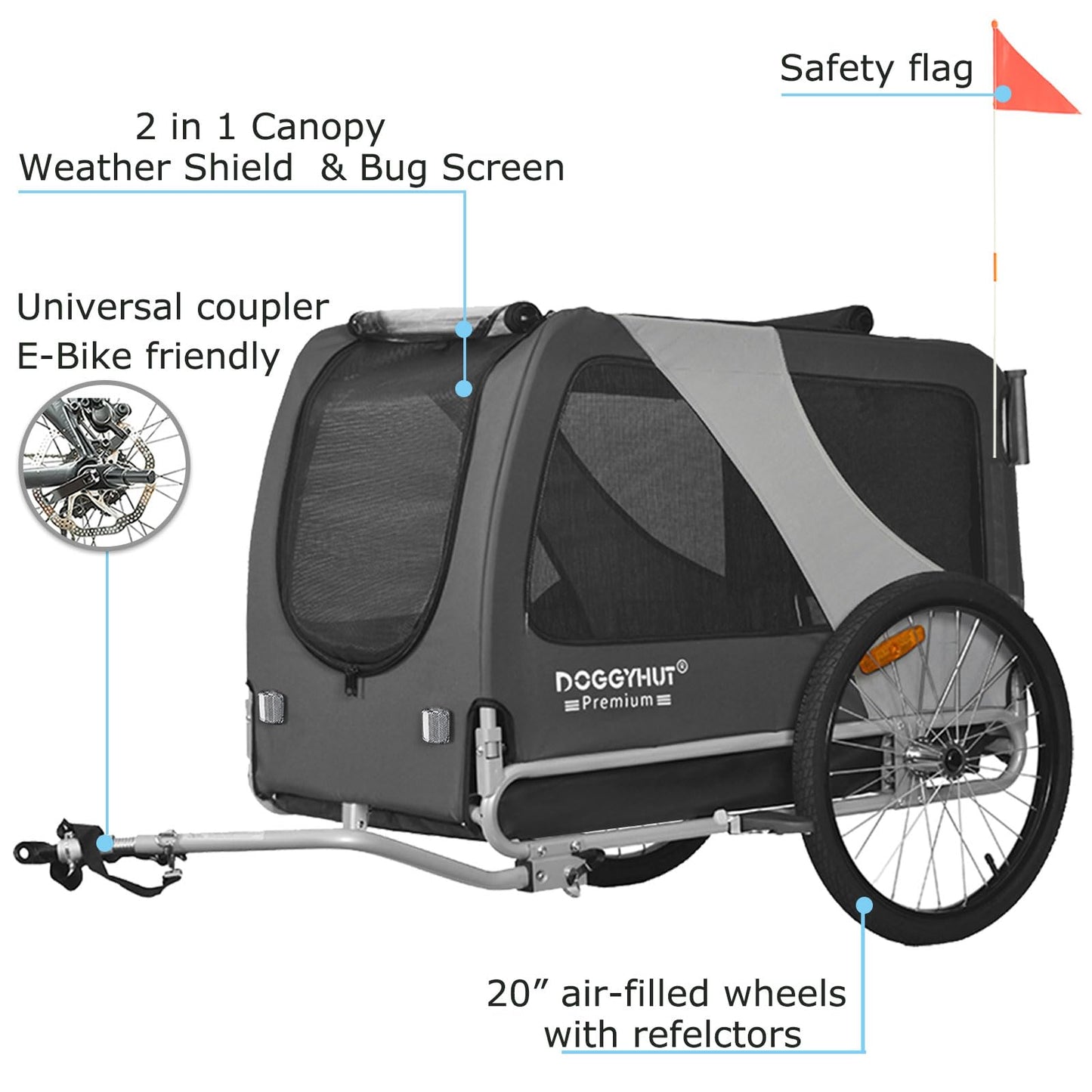 Remolque de bicicleta para perros premium XL 2 en 1 - , 23 - 45 kg, color gris - Creapet Studio