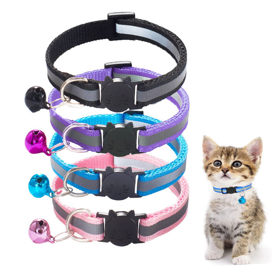 4 Piezas Collar Gato Reflectante con Hebilla de liberación de Seguridad, Collar Gato Pequeño Ajustables con Campana - Creapet Studio